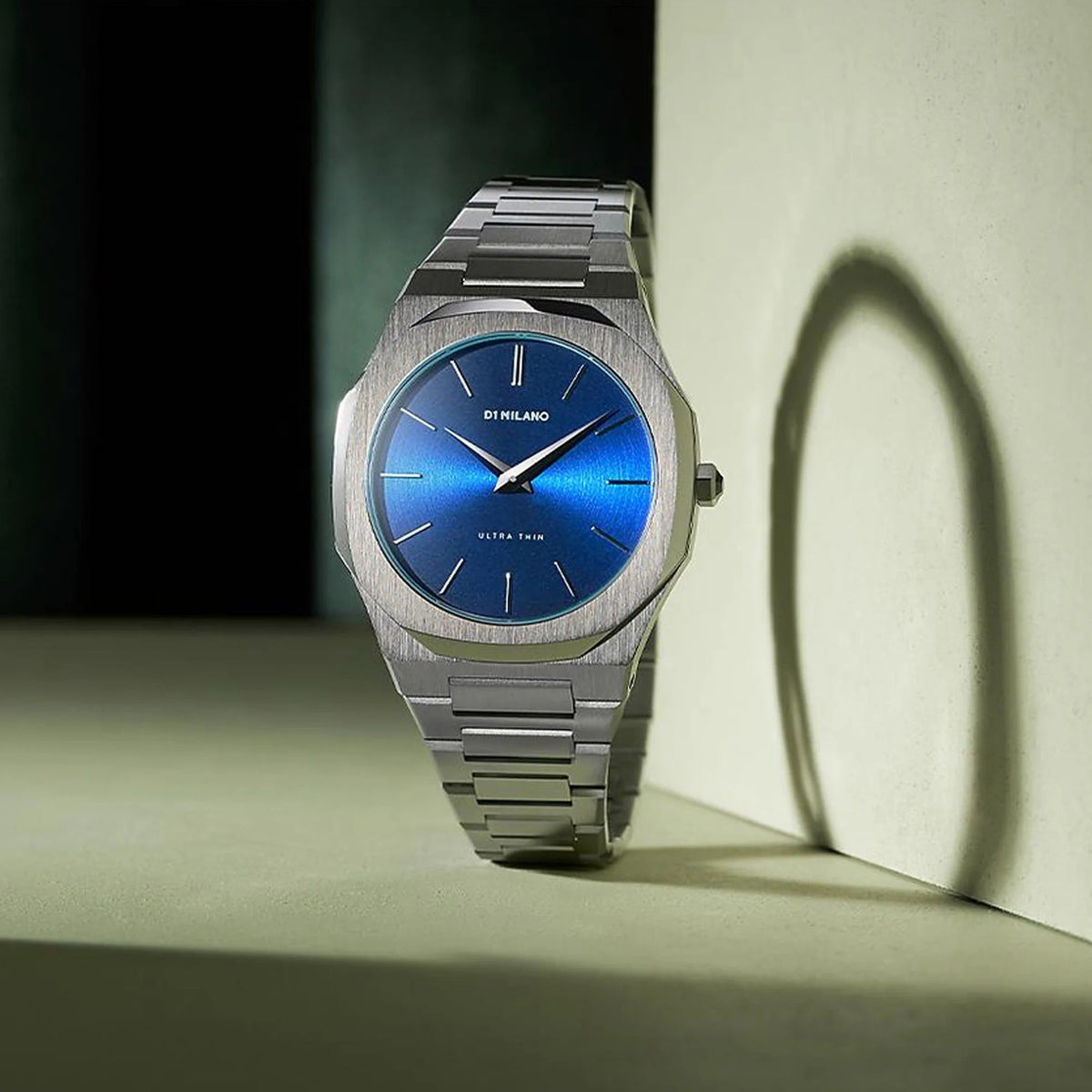 D1 Milano Ultra Thin Blue Dial Silver Steel Strap Watch for Men - D1-UTBJ09