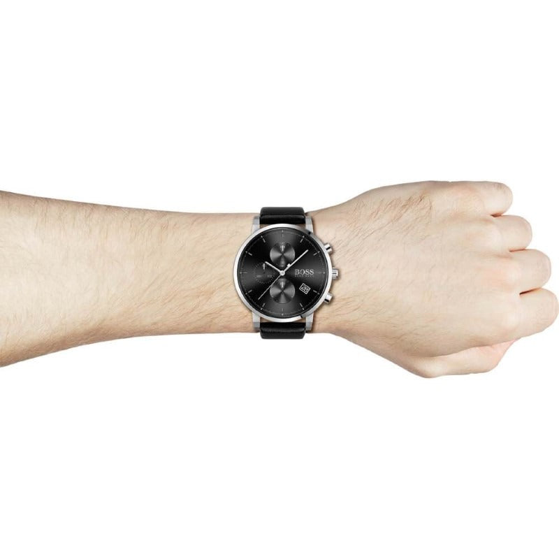  Shop Authentic Hugo Boss Integrity Chronograph Black Dial Black Leather Strap Watch for Men - 1513777 - Luxxuri