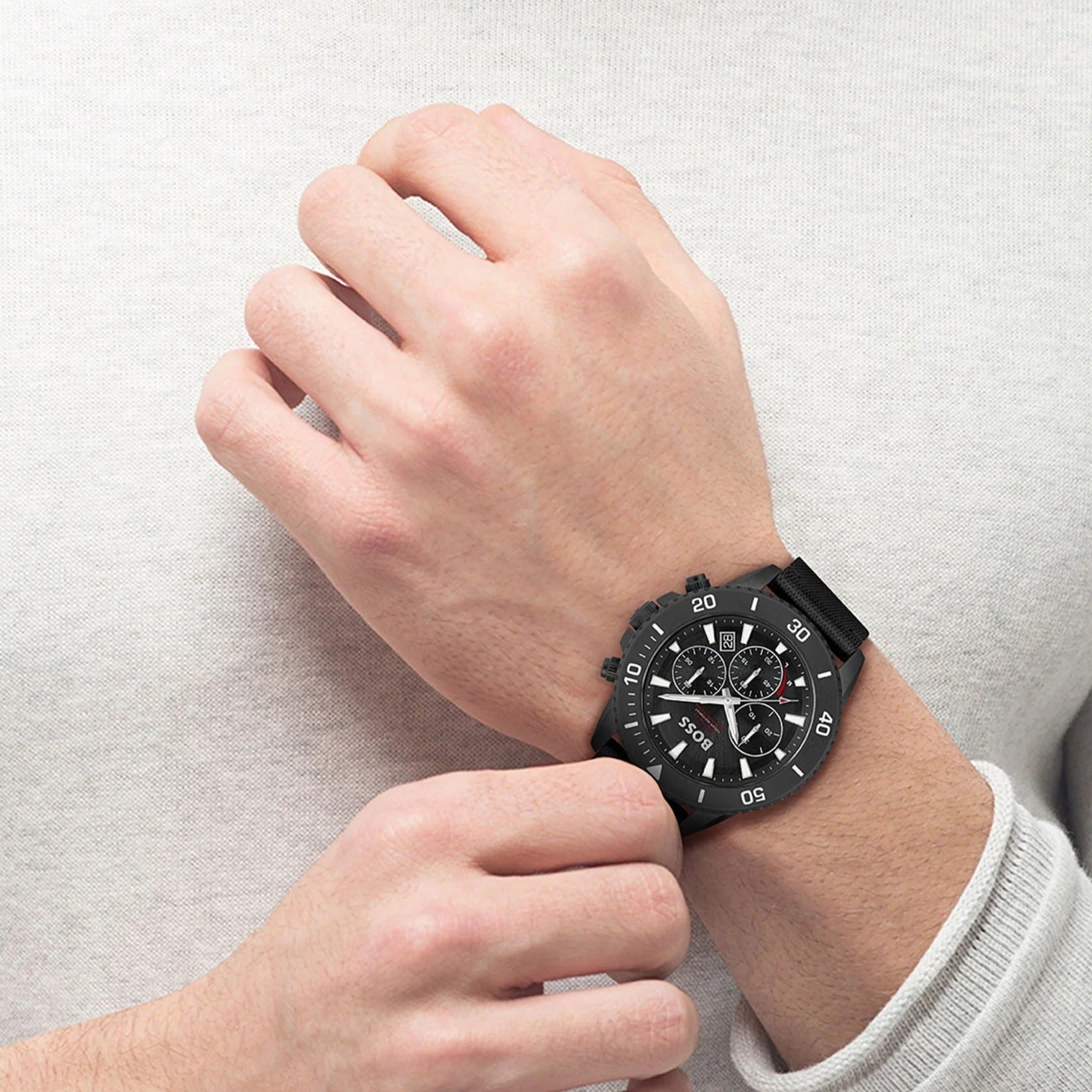  Shop Authentic Hugo Boss Admiral Chronograph Black Dial Black Nylon Strap Watch for Men - 1513918 - Luxxuri