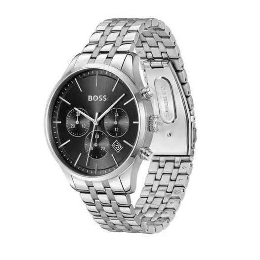  Shop Authentic Hugo Boss Avery Chronograph Black Dial Silver Steel Strap Watch for Men - 1514157 - Luxxuri