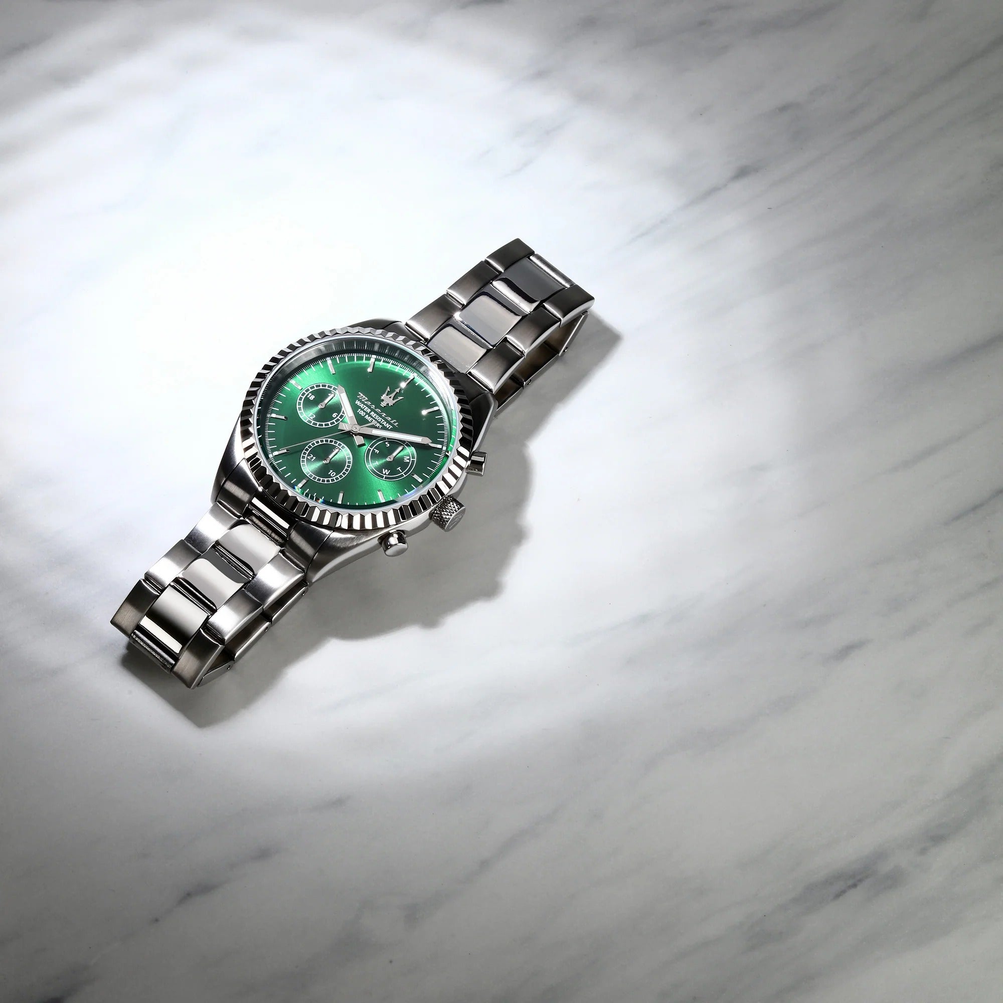 Maserati Competizione Chronograph Green Dial Silver Steel Strap Watch for Men - R8853100044