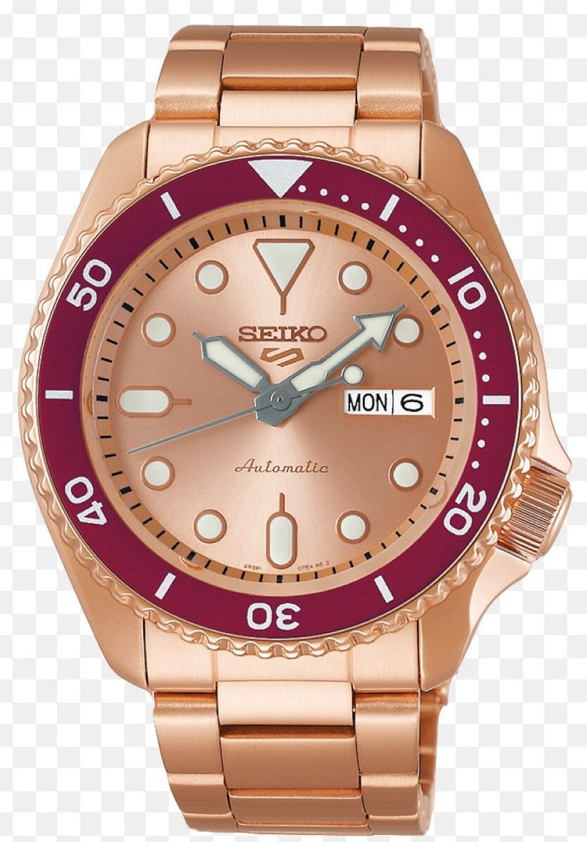 Seiko 5 Sports 55th Anniversary Limited Edition Rose Gold Dial Rose Gold Steel Strap Watch for Men - SRPK08K1