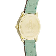 Gucci G Timeless Silver Dial Green Leather Strap Watch for Women - YA1265040