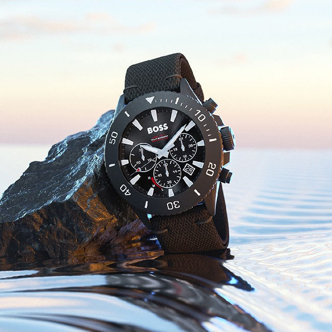 Shop Authentic Hugo Boss Admiral Chronograph Black Dial Black Nylon Strap Watch for Men - 1513918 - Luxxuri
