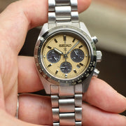 Seiko Prospex Speedtimer Solar Chronograph Gold Dial Silver Steel Strap Watch for Men - SSC817