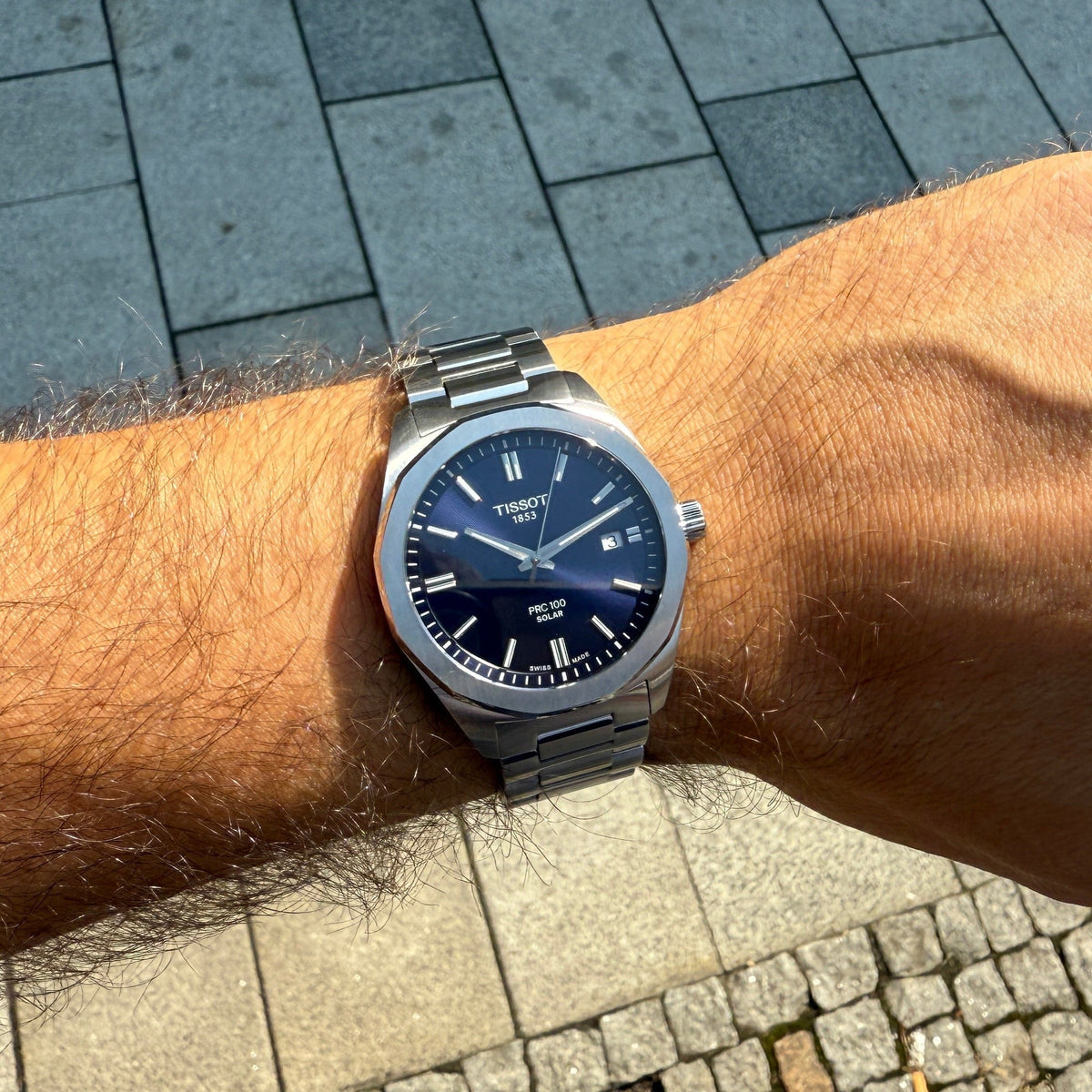 Tissot PRC 100 Solar Quartz Blue Dial Silver Steel Strap Watch for Men - T151.422.11.041.00