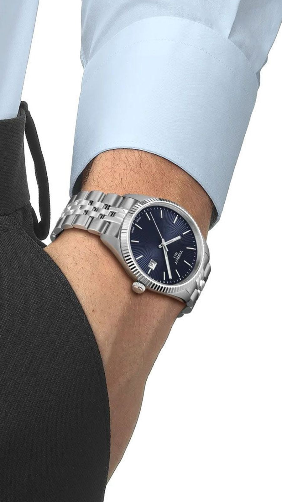 Tissot Ballade Quartz Blue Dial Silver Steel Strap Watch for Men - T156.410.11.041.00
