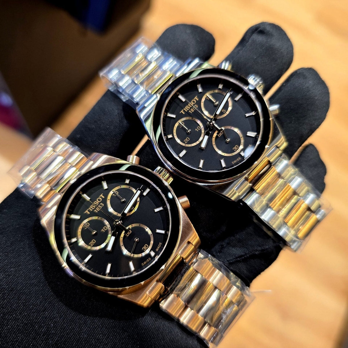 Tissot PRS 516 Chronograph Black Dial Rose Gold Steel Strap Watch for Men - T149.417.33.051.00