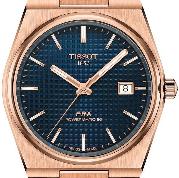 Tissot PRX Powermatic 80 Blue Dial Rose Gold Steel Strap Watch for Men - T137.407.33.041.00