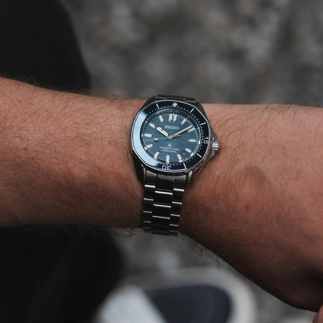 Seiko Prospex Polygonal Divers Automatic Blue Dial Silver Steel Strap Watch for Men - SPB483J1