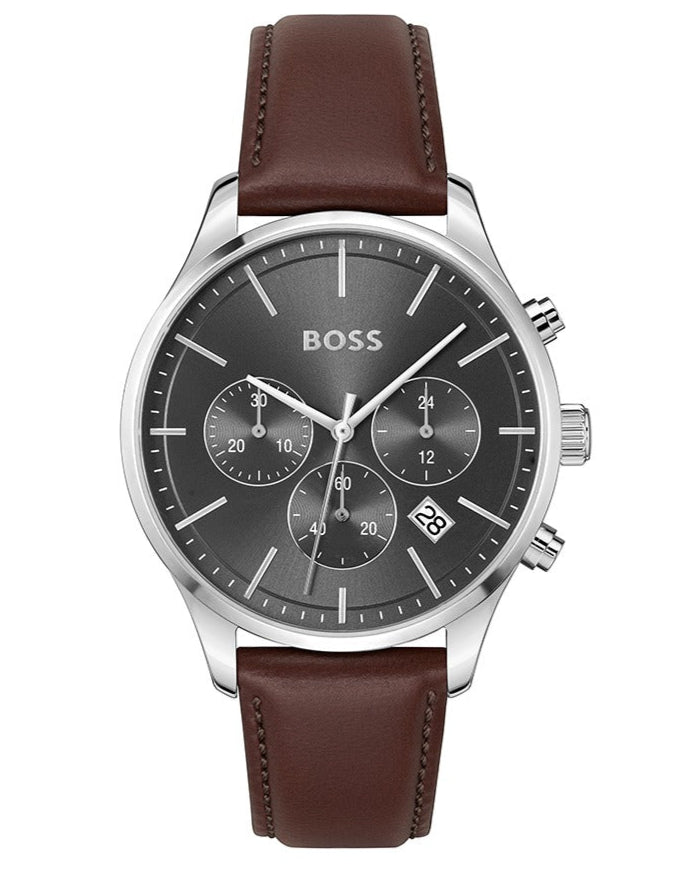  Shop Authentic Hugo Boss Avery Chronograph Grey Dial Brown Leather Strap Watch for Men - 1514155 - Luxxuri