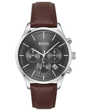  Shop Authentic Hugo Boss Avery Chronograph Grey Dial Brown Leather Strap Watch for Men - 1514155 - Luxxuri