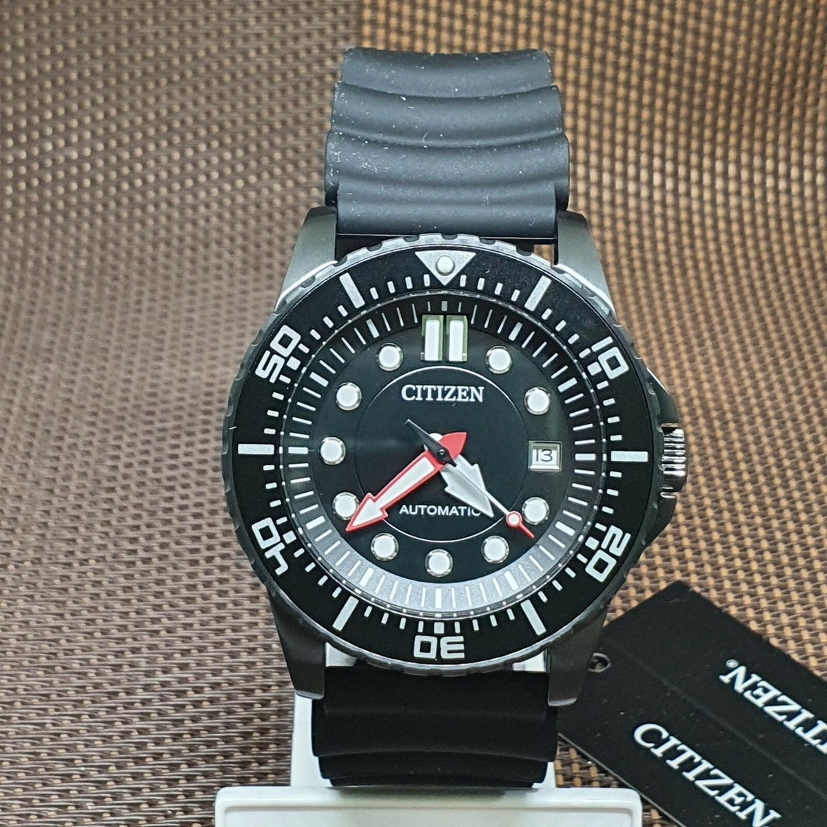 Citizen Mechanical Automatic Black Dial Black Rubber Strap Watch for Men - NJ0125-11E