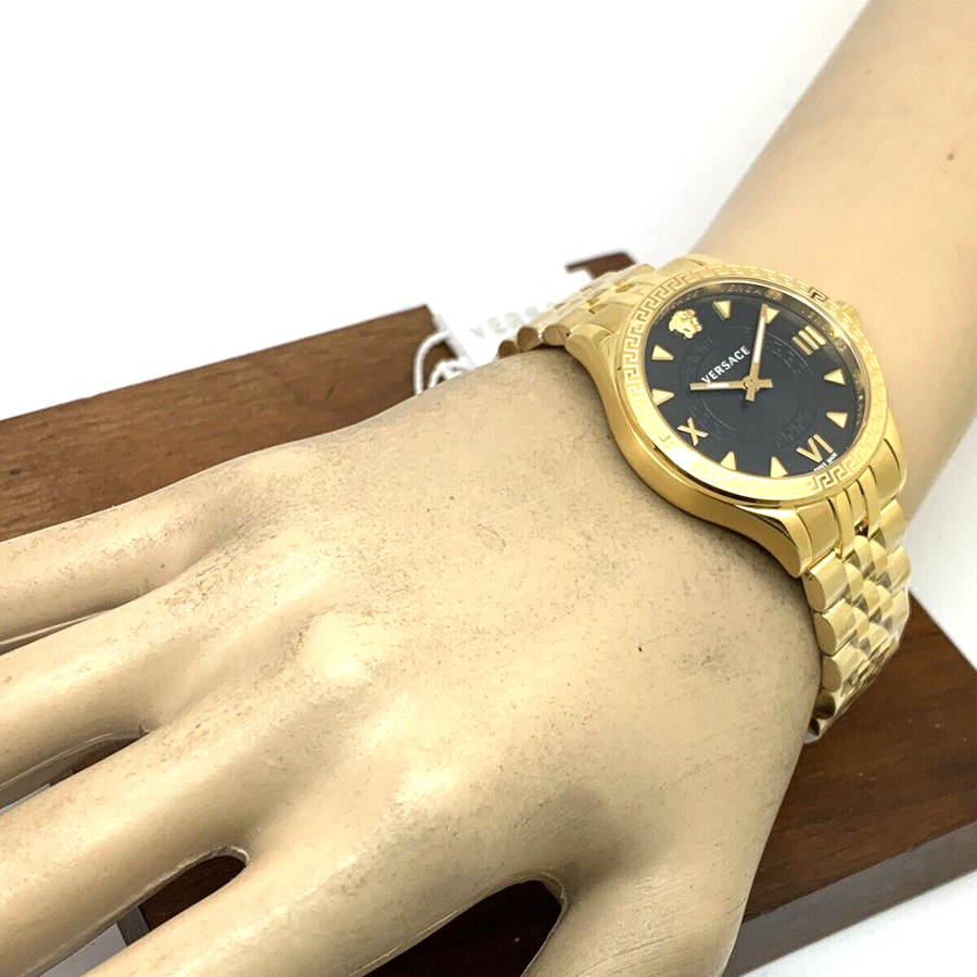  Shop Authentic Versace Hellenyium Quartz Black Dial Gold Steel Strap Watch for Women - VE2S00622 - Luxxuri