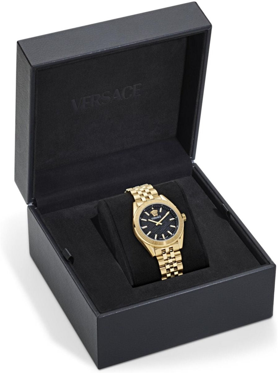  Shop Authentic Versace V-Code Quartz Black Dial Gold Steel Strap Watch for Women - VE8I00724 - Luxxuri