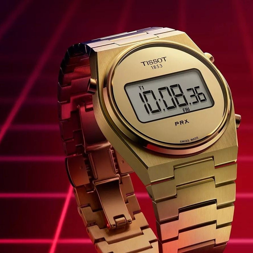 Tissot PRX Digital Quartz Gold Dial Gold Steel Strap Watch for Men - T137.463.33.020.00