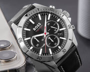  Shop Authentic Hugo Boss Troper Chronograph Black Dial Black Leather Strap Watch for Men - 1514055 - Luxxuri