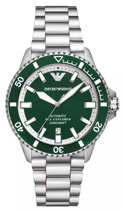 Emporio Armani Sea Explorer Green Dial Silver Steel Strap Watch for Men - AR60080