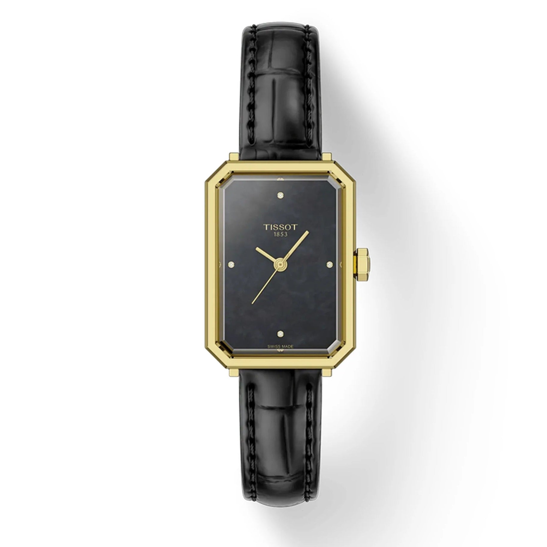 Tissot SRV Black Mother of Pearl Dial Black Leather Strap Watch for Women - T160.110.36.126.00