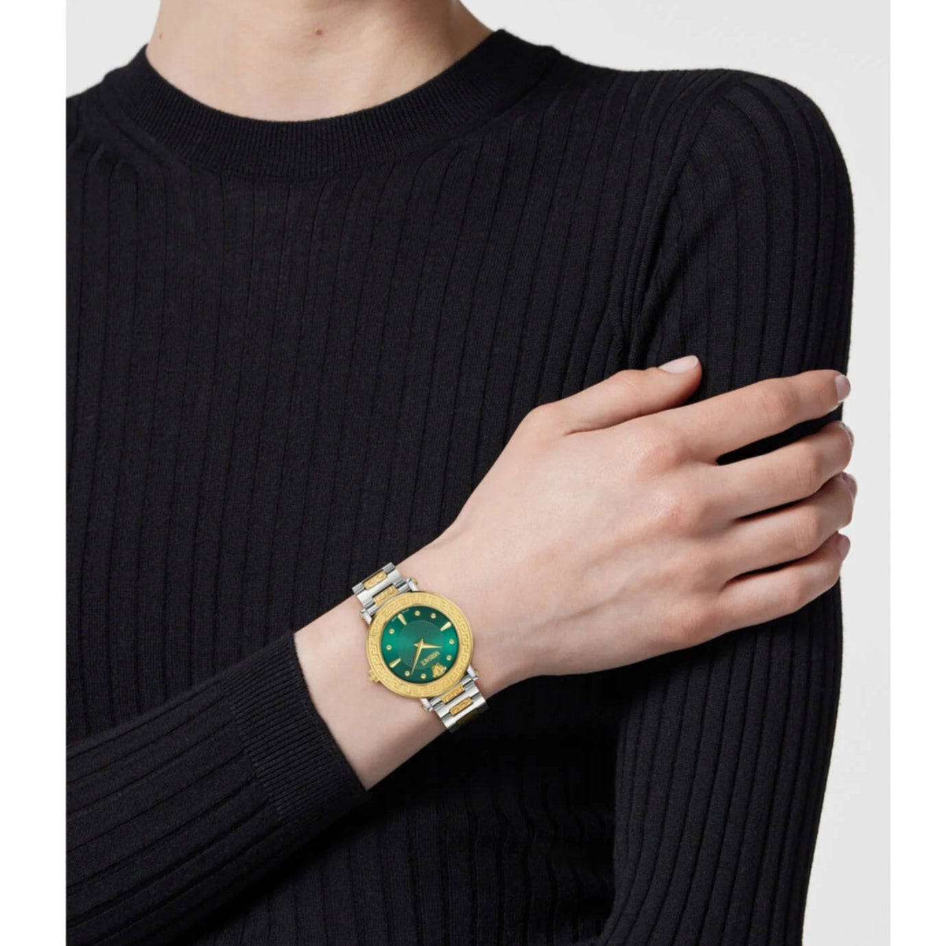  Shop Authentic Versace Daphnis Quartz Green Dial Two Tone Steel Strap Watch for Women - VEOCA0424 - Luxxuri
