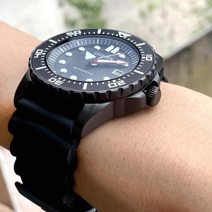 Citizen Mechanical Automatic Black Dial Black Rubber Strap Watch for Men - NJ0125-11E