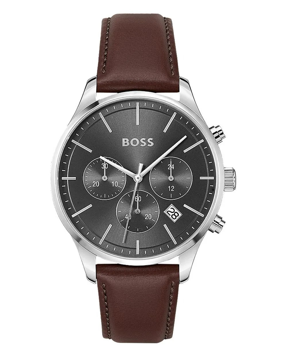  Shop Authentic Hugo Boss Avery Chronograph Grey Dial Brown Leather Strap Watch for Men - 1514155 - Luxxuri