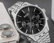  Shop Authentic Hugo Boss Avery Chronograph Black Dial Silver Steel Strap Watch for Men - 1514157 - Luxxuri