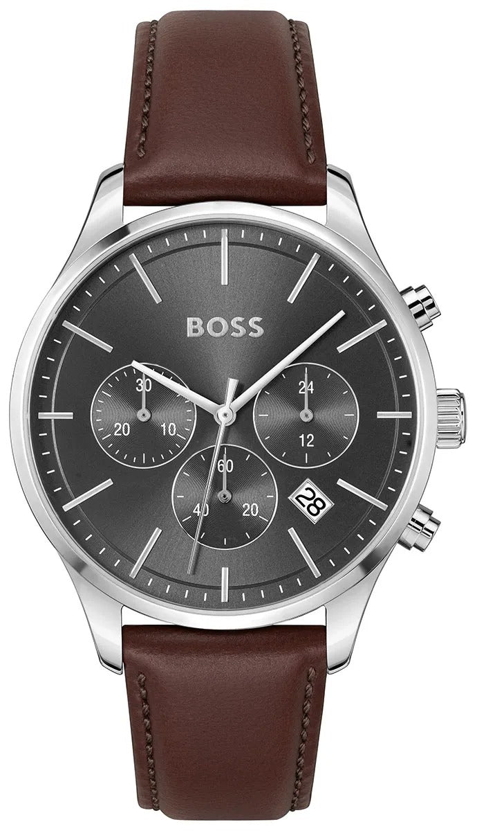  Shop Authentic Hugo Boss Avery Chronograph Grey Dial Brown Leather Strap Watch for Men - 1514155 - Luxxuri