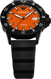 Emporio Armani World Explorer Orange Dial Black Silicone Strap Watch for Men - AR11684