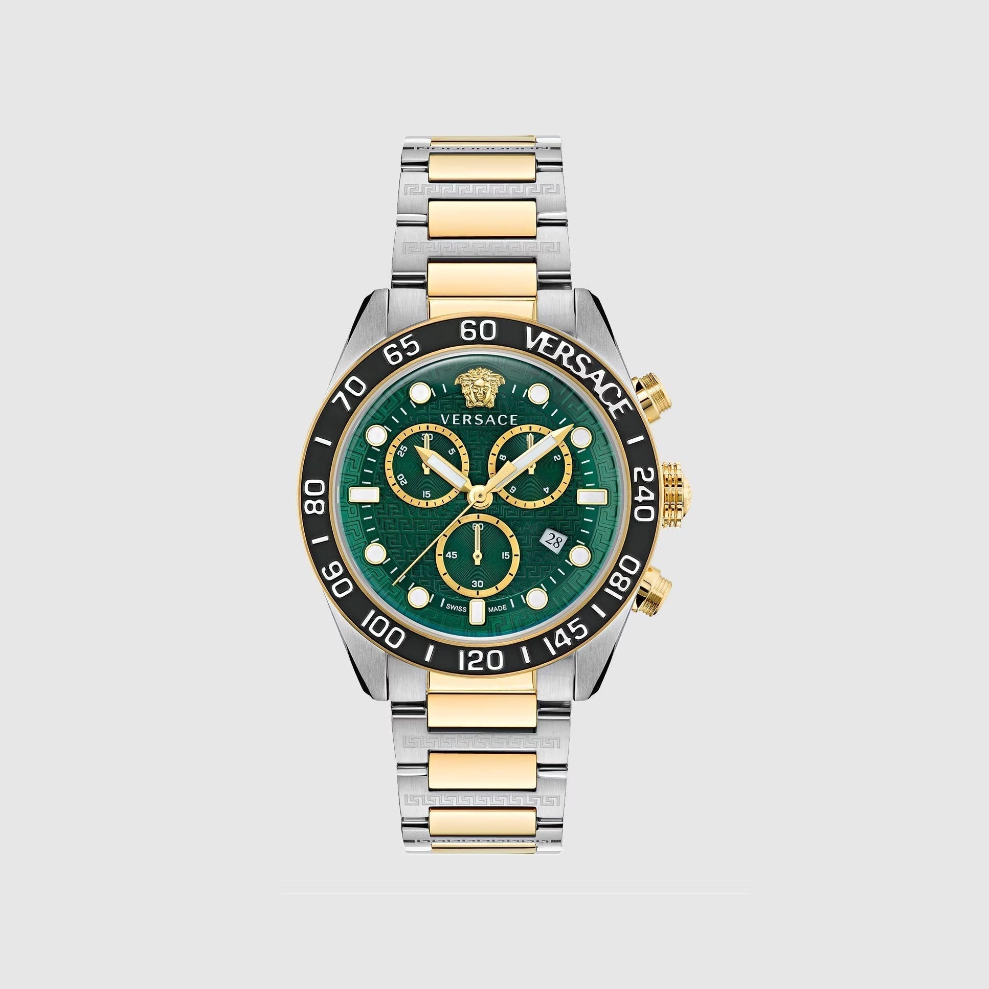  Shop Authentic Versace Greca Dome Chronograph Green Dial Two Tone Steel Strap Watch for Men - VE6K00423 - Luxxuri