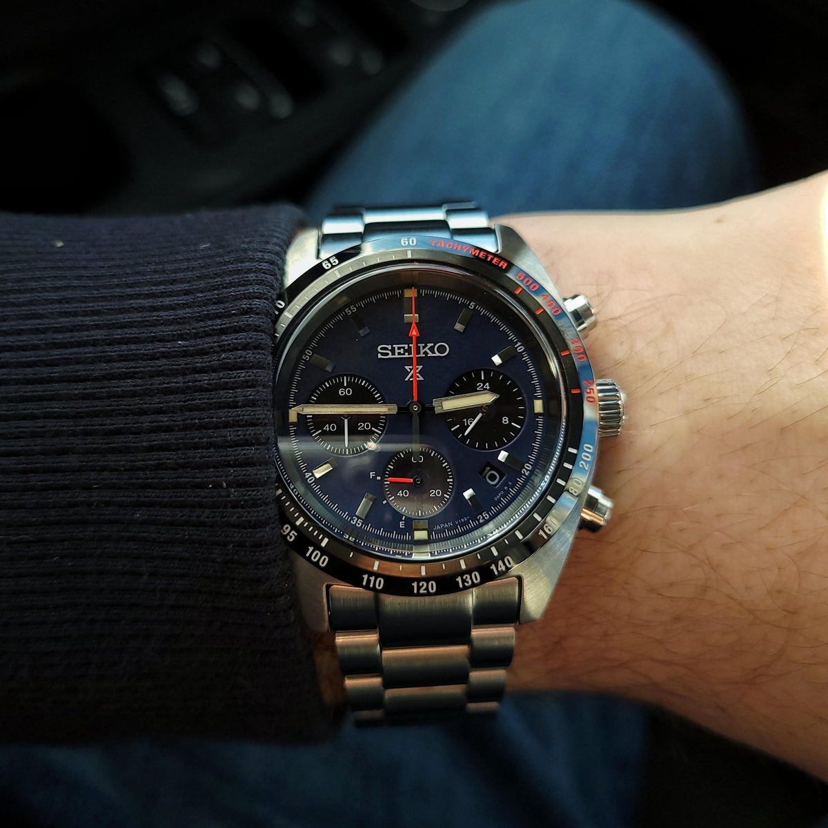 Seiko Prospex Speedtimer Solar Chronograph Blue Dial Silver Steel Strap Watch for Men - SSC815