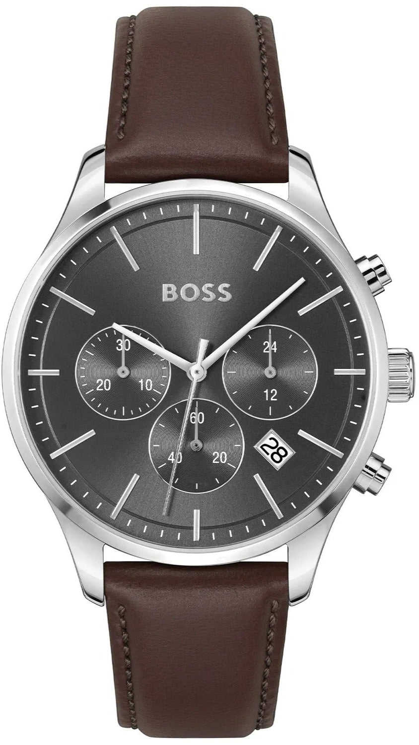 Shop Authentic Hugo Boss Avery Chronograph Grey Dial Brown Leather Strap Watch for Men - 1514155 - Luxxuri