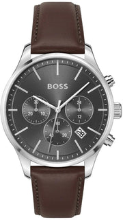  Shop Authentic Hugo Boss Avery Chronograph Grey Dial Brown Leather Strap Watch for Men - 1514155 - Luxxuri