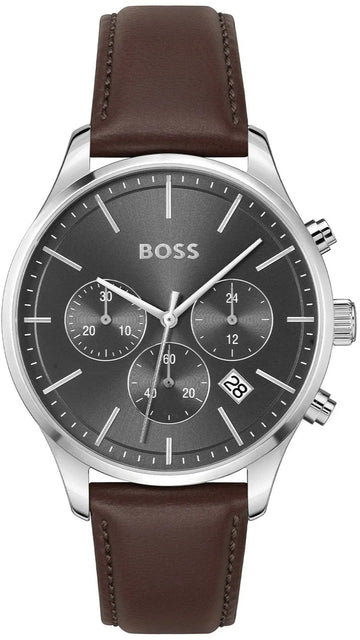  Shop Authentic Hugo Boss Avery Chronograph Grey Dial Brown Leather Strap Watch for Men - 1514155 - Luxxuri