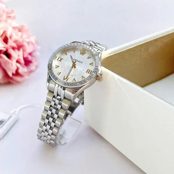  Shop Authentic Versace Hellenyium Quartz Silver Dial Silver Steel Strap Watch for Women - VE2S00322 - Luxxuri