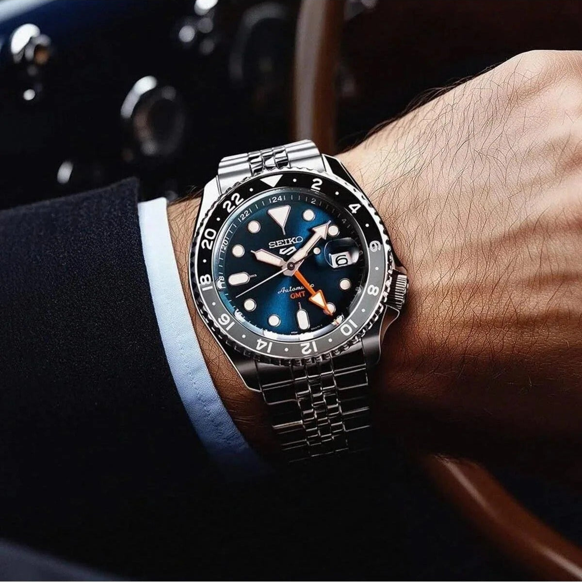 Seiko 5 Sports SKX Racers Heritage Velocity Blue Dial Silver Steel Strap Watch for Men - SSK045K1