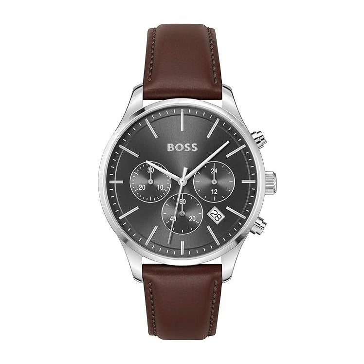  Shop Authentic Hugo Boss Avery Chronograph Grey Dial Brown Leather Strap Watch for Men - 1514155 - Luxxuri