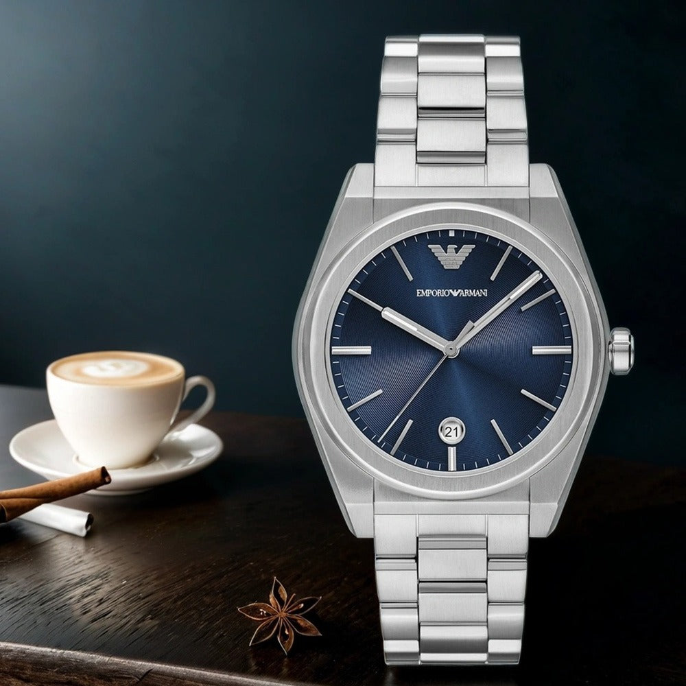  Shop Authentic Emporio Armani Frederico Analog Blue Dial Silver Steel Strap Watch for Men - AR11620 - Luxxuri