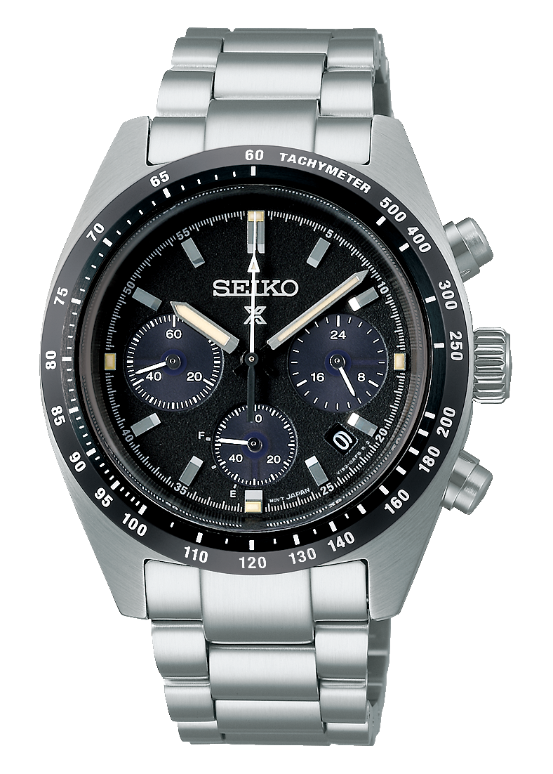 Seiko Prospex Speedtimer Solar Chronograph Black Dial Silver Steel Strap Watch for Men - SSC819