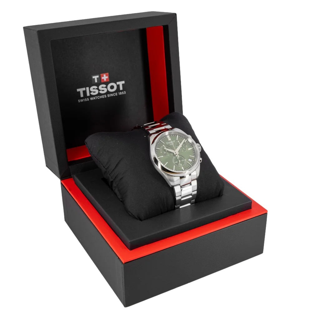 Tissot PR 100 Chronograph Green Dial Silver Steel Strap Watch for Men - T150.417.11.091.00