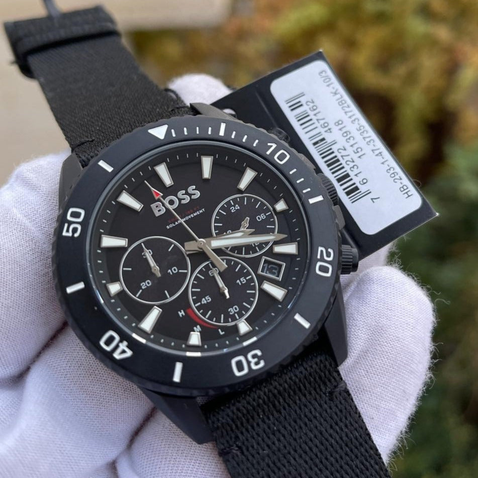 Shop Authentic Hugo Boss Admiral Chronograph Black Dial Black Nylon Strap Watch for Men - 1513918 - Luxxuri