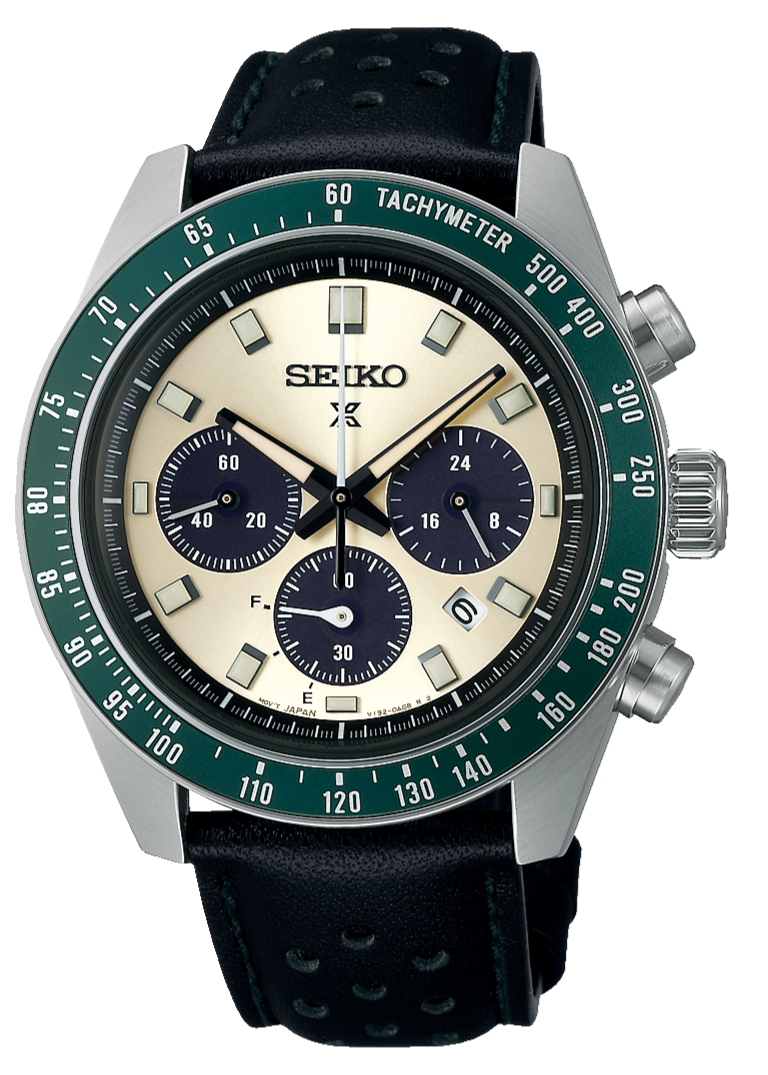  Shop Authentic Seiko Prospex Speedtimer Solar Chronograph Ivory Dial Black Leather Strap Watch for Men - SSC943 - Luxxuri