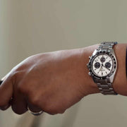Seiko Prospex Speedtimer Solar Chronograph White Dial Silver Steel Strap Watch for Men - SSC813