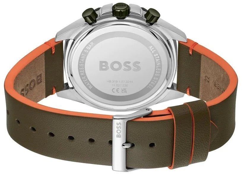 Shop Authentic Hugo Boss Cloud Chronograph Olive Green Dial Green Leather Strap Watch for Men - 1514018 - Luxxuri