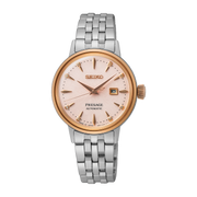 Seiko Presage Cocktail Time Automatic Diamonds White Dial Silver Steel Strap Watch for Women - SRE012J1