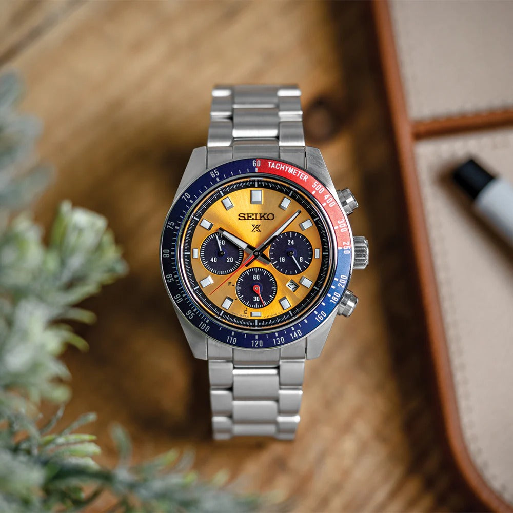  Shop Authentic Seiko Prospex Solar Chronograph 1969 Re-interpretation Orange Dial Silver Steel Strap Watch for Men - SSC947 - Luxxuri