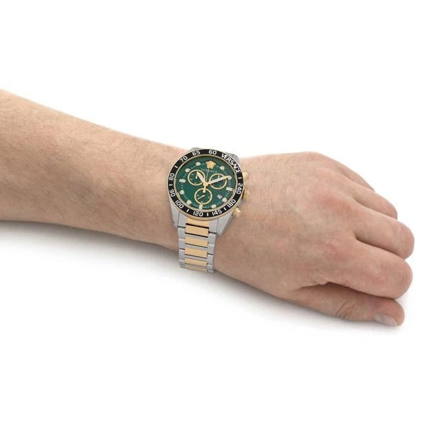 Shop Authentic Versace Greca Dome Chronograph Green Dial Two Tone Steel Strap Watch for Men - VE6K00423 - Luxxuri