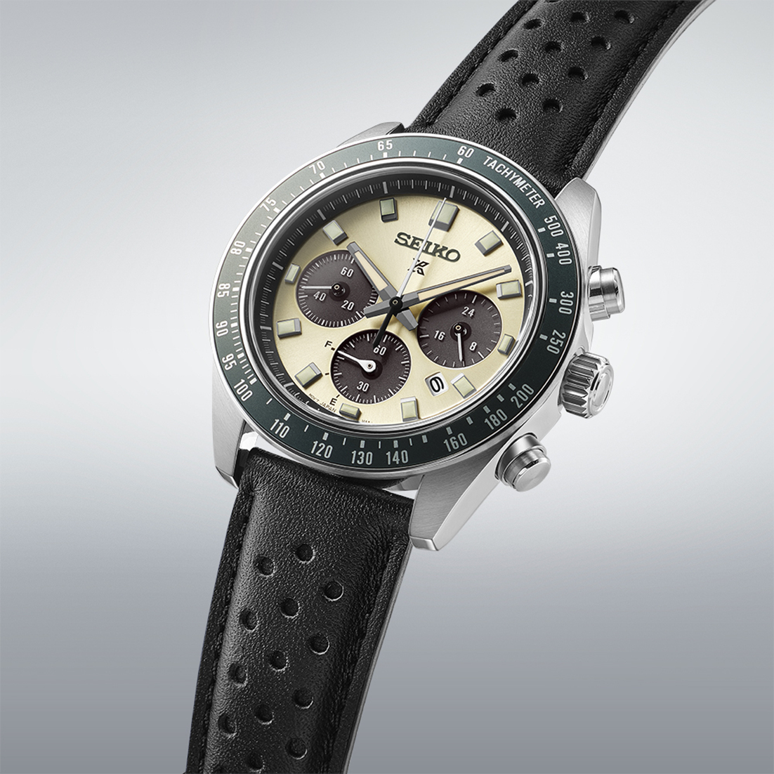  Shop Authentic Seiko Prospex Speedtimer Solar Chronograph Ivory Dial Black Leather Strap Watch for Men - SSC943 - Luxxuri