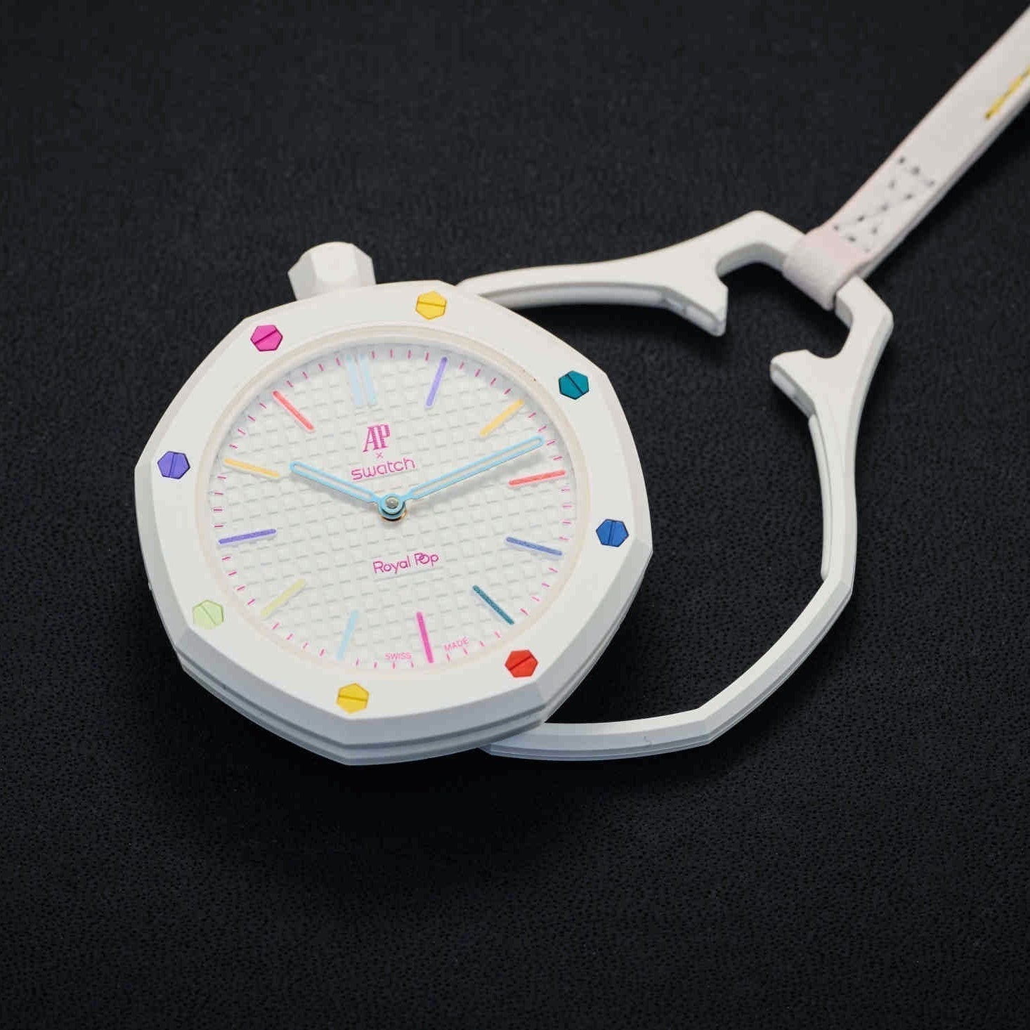 Swatch x AP Royal Pop White Dial White Leather Lanyard Watch for Men - Huit Blanc