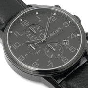  Shop Authentic Hugo Boss Aeroliner Chronograph Black Dial Black Leather Strap Watch for Men - 1512567 - Luxxuri